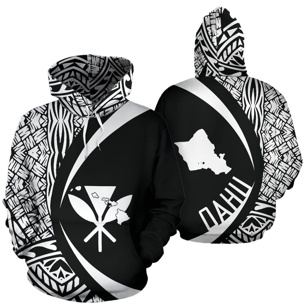 Oahu Kanaka Maoli Polynesian Hoodie Circle Style Unisex White - Polynesian Pride