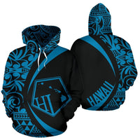 Hawaii Polynesian Tribal Hoodie Circle Style Blue Color 2.0 Unisex White - Polynesian Pride