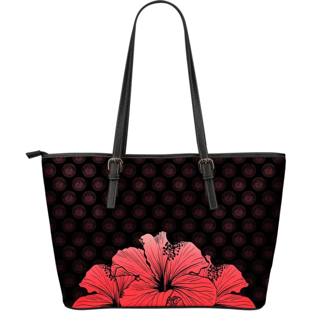 Hawaii Hibiscus Large Leather Tote Red - Rich Style Red - Polynesian Pride