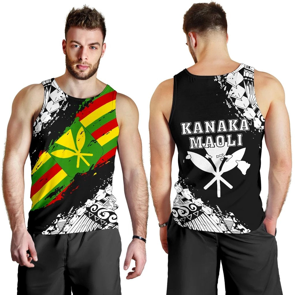 Polynesian Kanaka Flag Men's Tank Top - Nora Style - White Black - Polynesian Pride