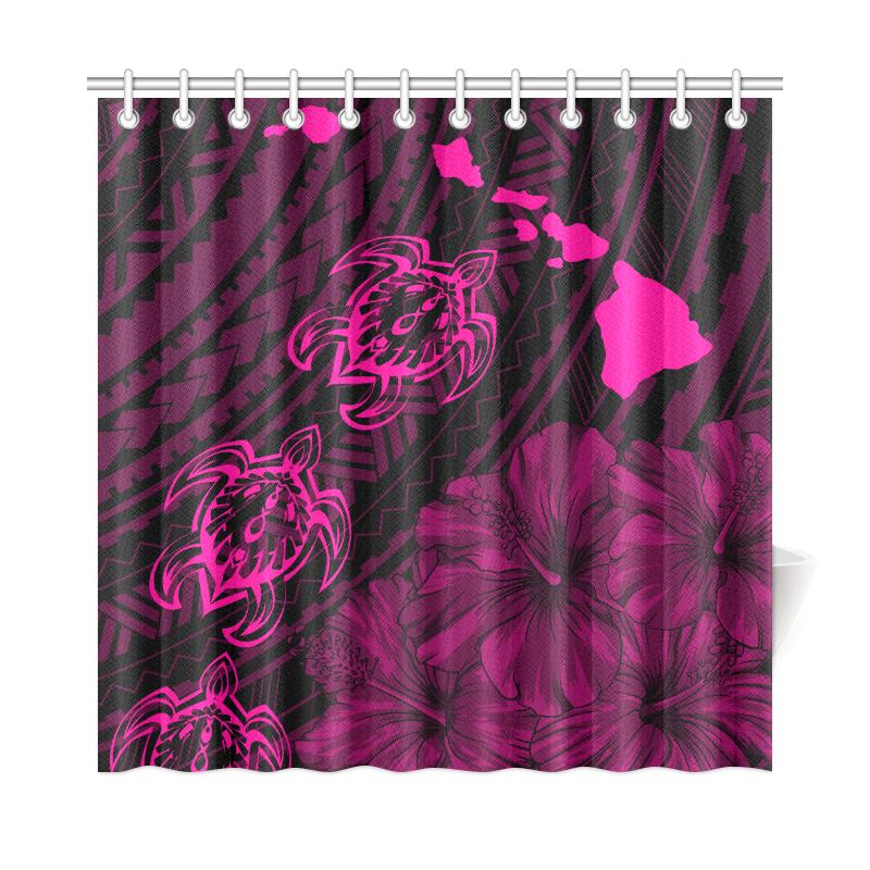 Hawaii Sea Turtle Is Swimming Toward Shower Curtain Pink - Polynesian Pride