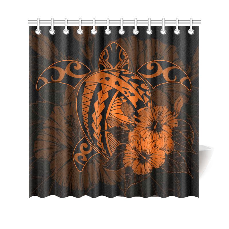 Hawaii Hibiscus Shower Curtain - Harold Turtle - Orange 177 x 172 (cm) Orange - Polynesian Pride