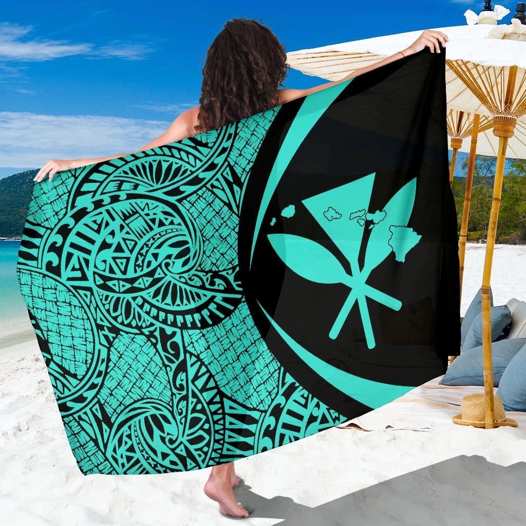 Kanaka Maoli Map Sarong Turquoise - Circle Style Sarong One Size Turquoise - Polynesian Pride