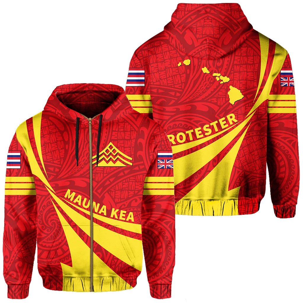 Hawaii Mauna Kea Polynesian Zipper Hoodie Doma Style Unisex Red - Polynesian Pride