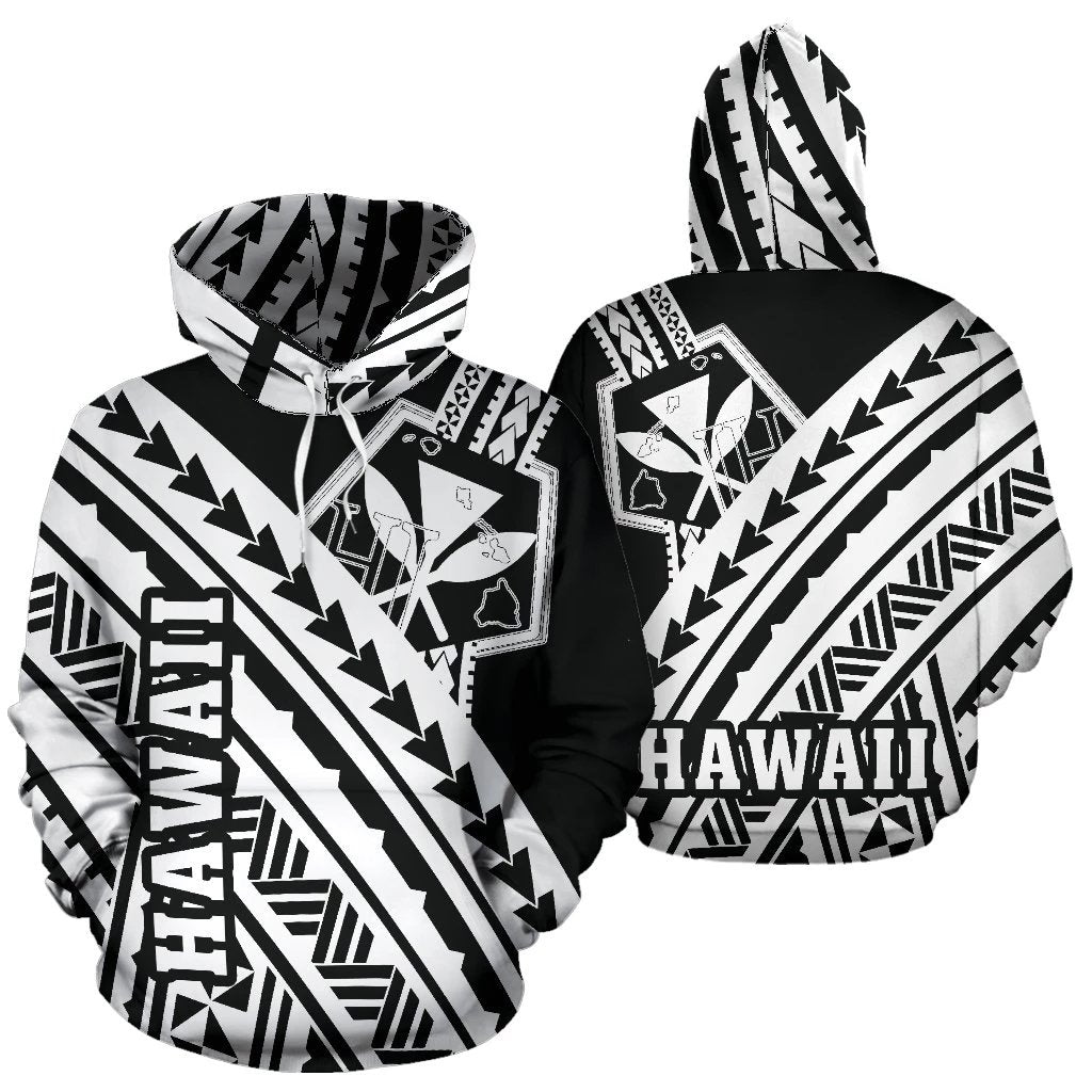 Hawaii Kanaka Polynesian Hoodie Poly Style White and Black Unisex White - Polynesian Pride