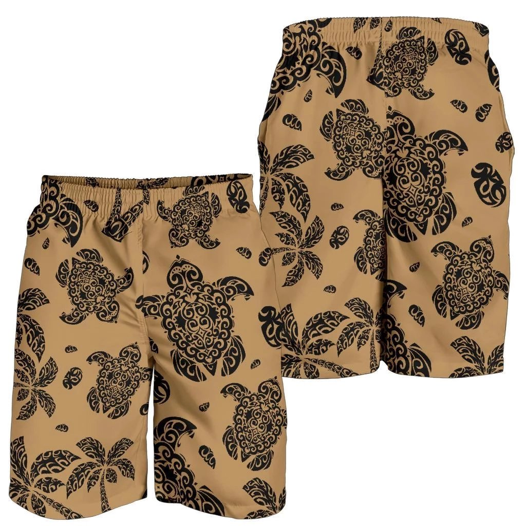 Polynesian Turtle Palm And Sea Pebbles Gold Men's Short Men's Shorts Gold - Polynesian Pride