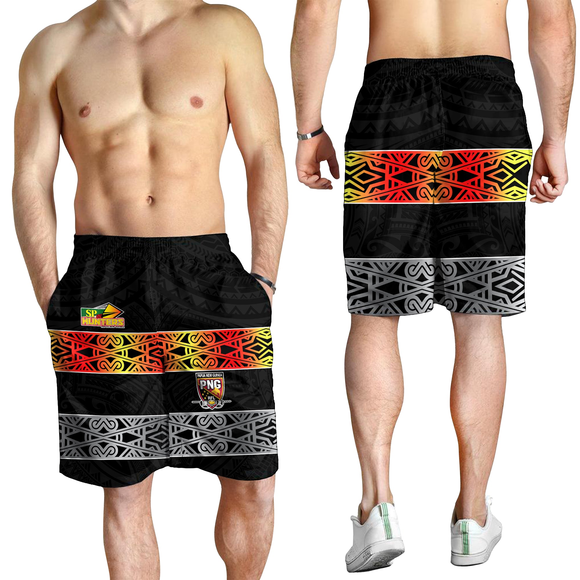 The Hunters PNG Men Shorts Papua New Guinea Hunters Rugby LT13 Men's Shorts Black - Polynesian Pride