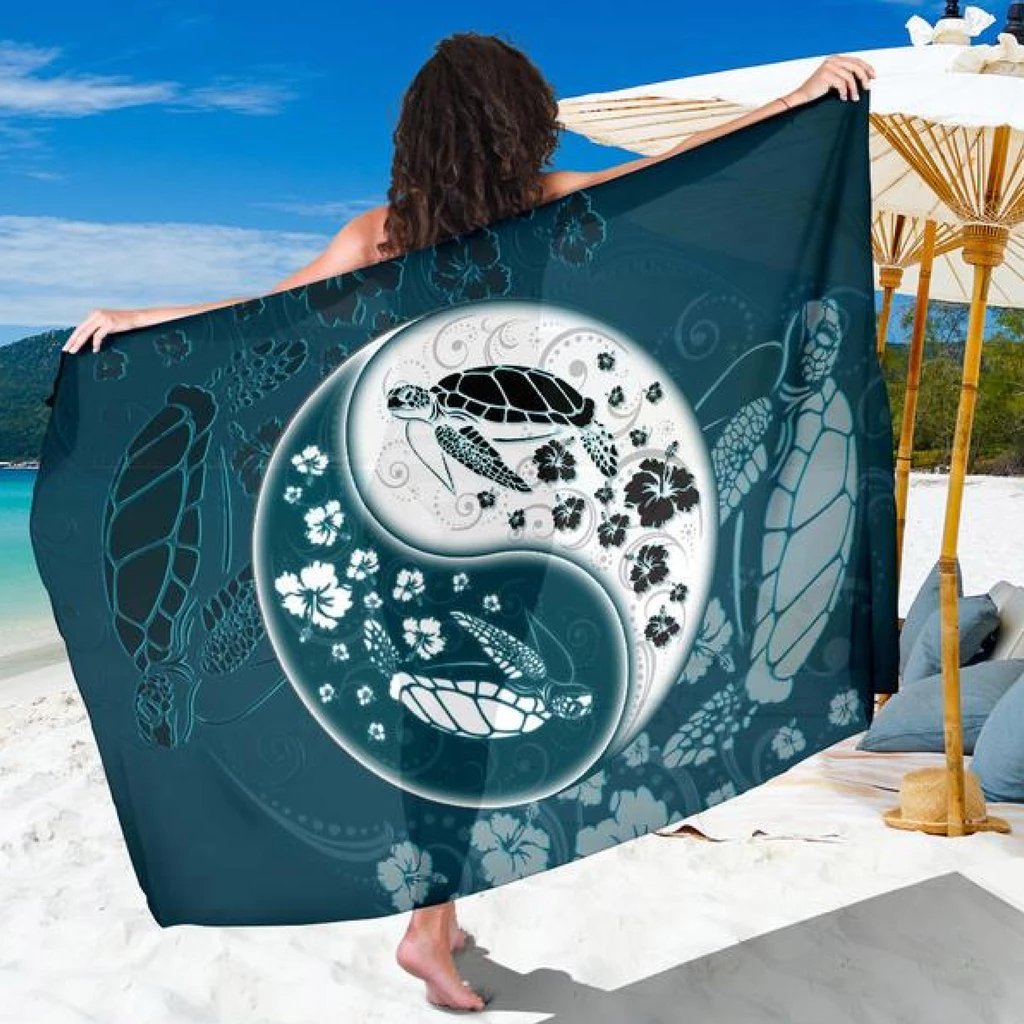 Yinyang Turtle Hibiscus Sarong Sarong 44*66 Inch Blue - Polynesian Pride