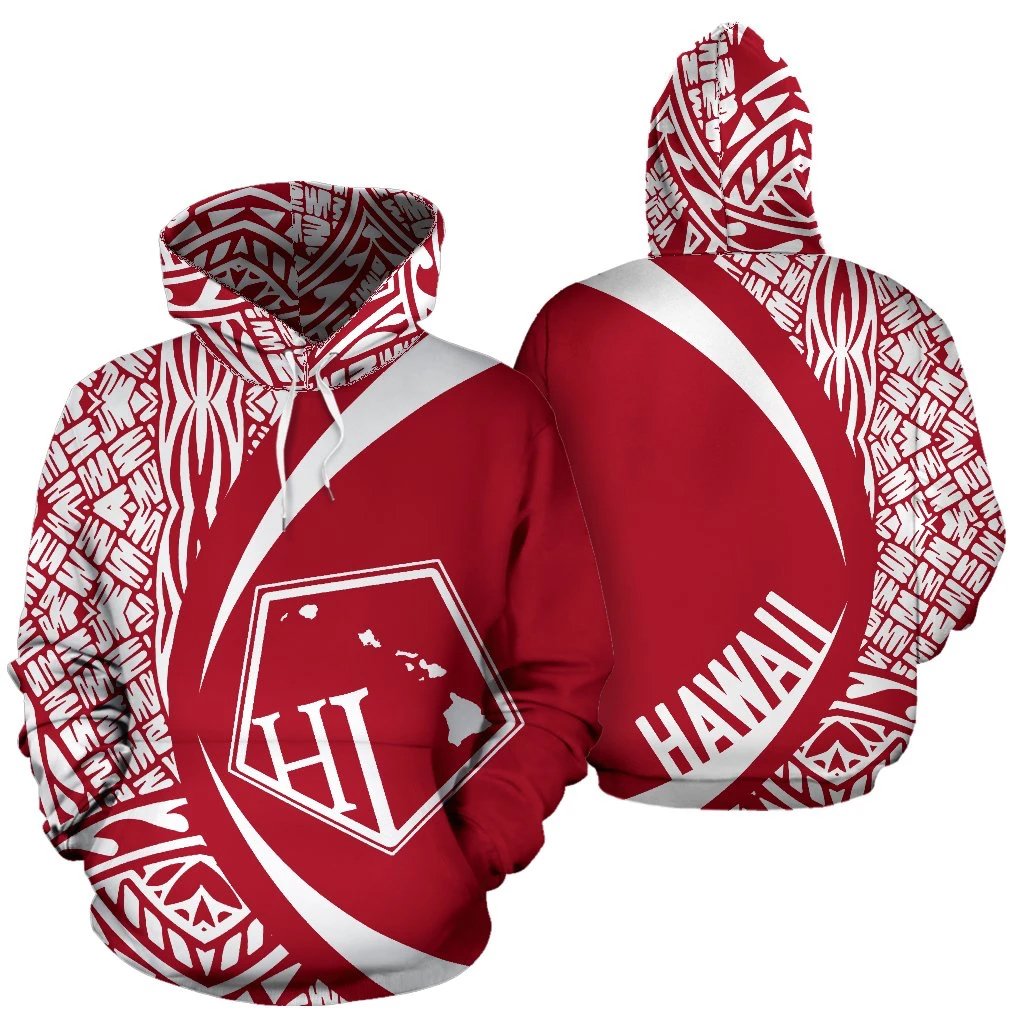 Hawaii Polynesian Tribal Hoodie Circle Style White and Red Color Unisex White - Polynesian Pride