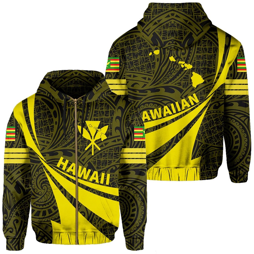 Kanaka Polynesian Zipper Hoodie Yellow Doma Style Unisex Yellow - Polynesian Pride
