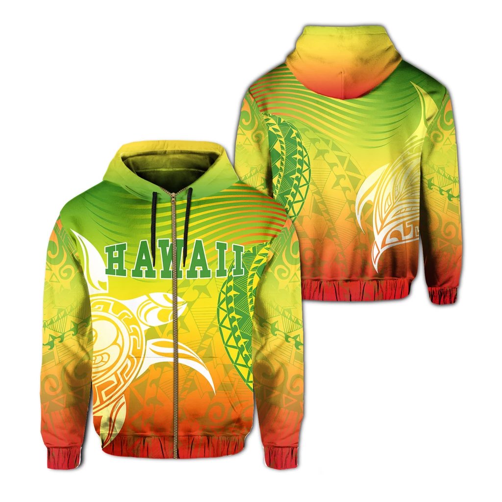 Hawaii Polynesian Zipper Hoodie Turtle Style Unisex Green - Polynesian Pride