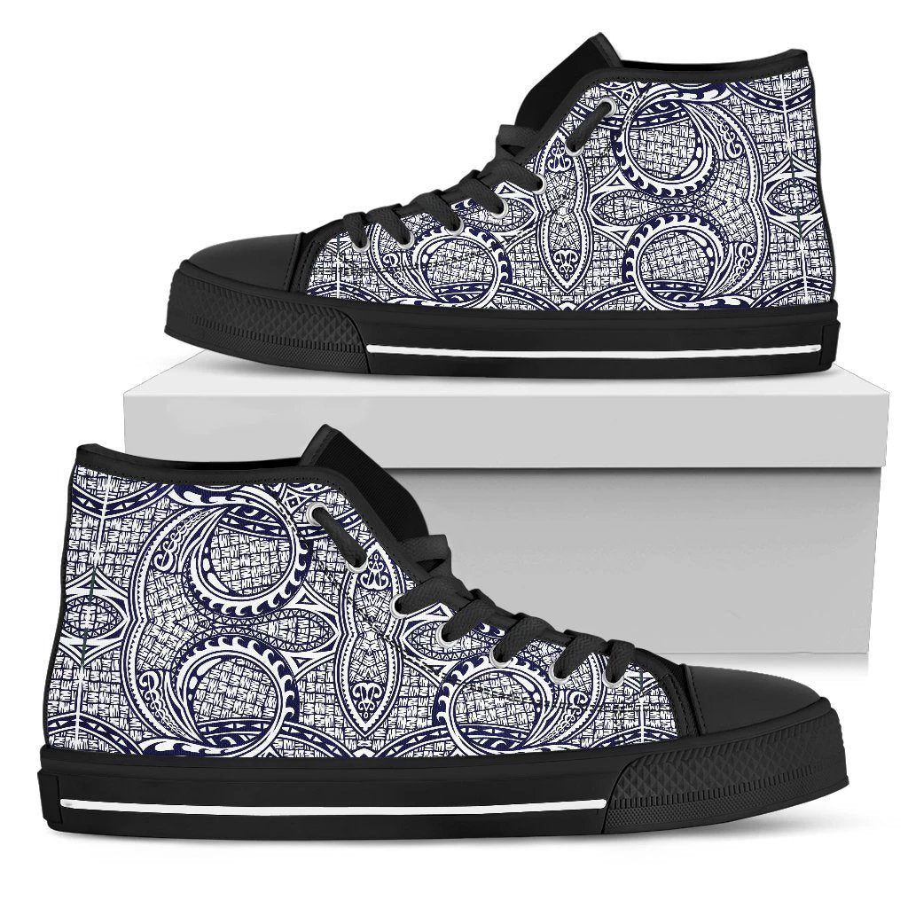 Polynesian High Top Shoe Blue And White Mens High Top Black - Polynesian Pride