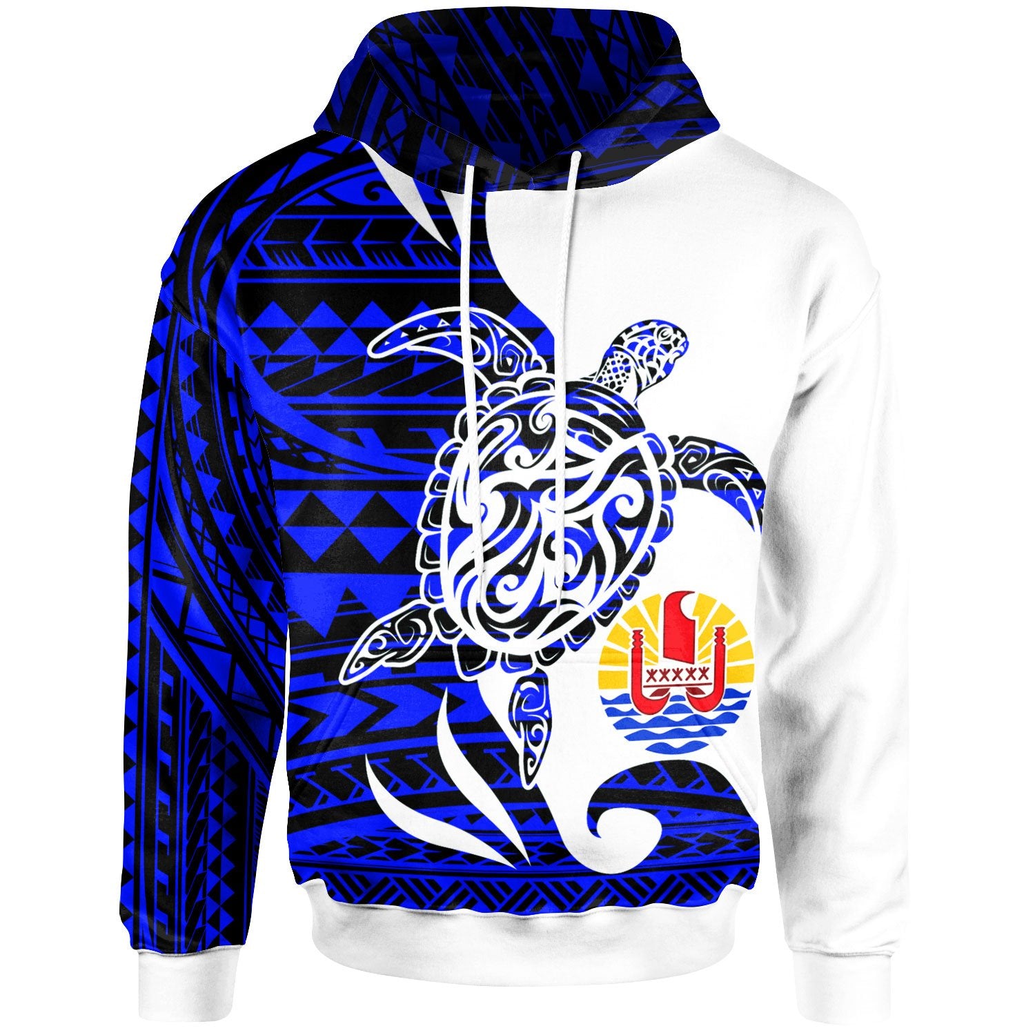 Tahiti Custom Hoodie Mega Turtle Unisex Blue - Polynesian Pride