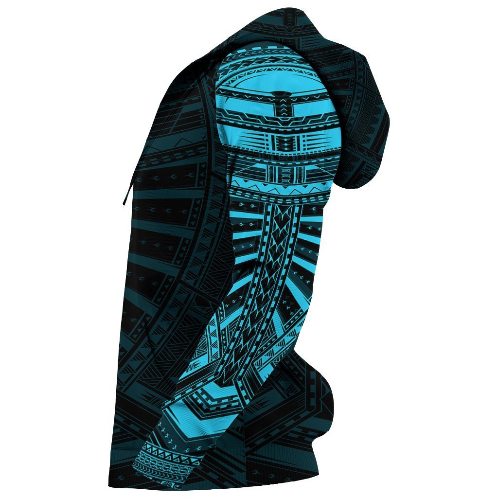 New Zealand Zip up Hoodie, Maori Samoan Polynesian Tattoo Zipper Hoodie Blue - Polynesian Pride