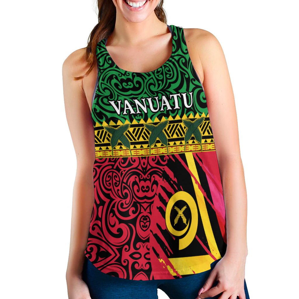 Vanuatu Dreamy Women Racerback Tank Flag and Pattern LT13 Green - Polynesian Pride