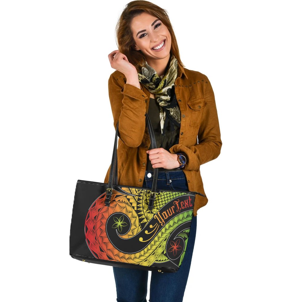 Samoa Personalised Leather Tote Bag - Samoa Polynesian Decorative Patterns Reggae - Polynesian Pride