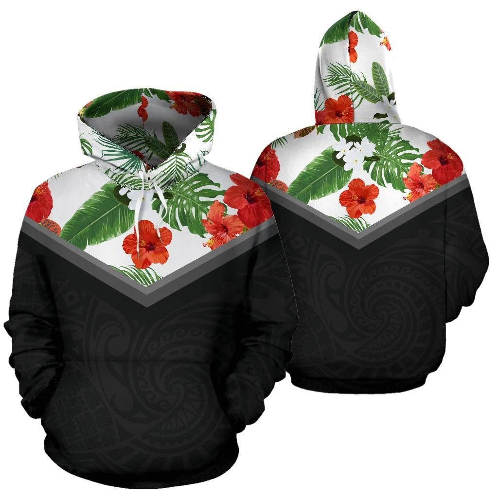 Hawaii White Hibiscus Hoodie Unisex Black - Polynesian Pride
