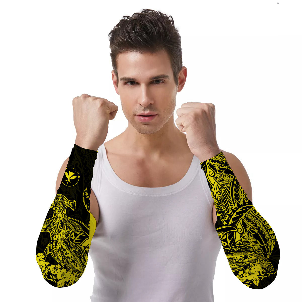 Arm Sleeves (Set of Two) Hawaii Wild Hammerhead Sharks Ver.08 LT13 Set of 2 Yellow - Polynesian Pride