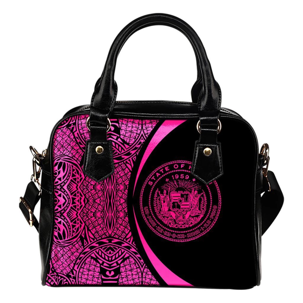 Hawaii Coat Of Arms Polynesian Shoulder Handbag - Circle Style Pink One Size White - Polynesian Pride