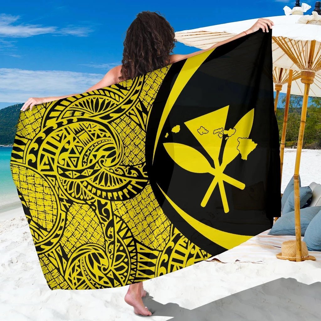 Kanaka Maoli Map Sarong Yellow - Circle Style Sarong One Size Yellow - Polynesian Pride