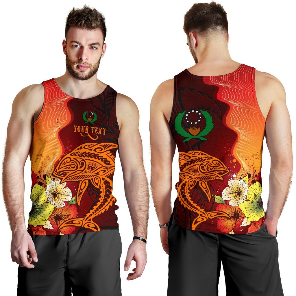 Pohnpei Custom Personalised Men Tank Top - Tribal Tuna Fish Orange - Polynesian Pride