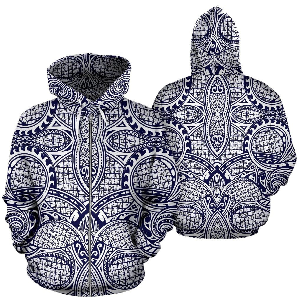 Polynesian Zip up Hoodie Tribal 04 Unisex White - Polynesian Pride