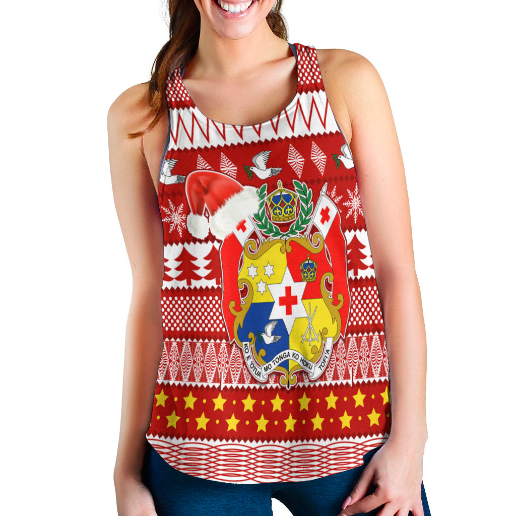 Tonga Kilisimasi Fiefia Women Racerback Tank Merry Christmas with Tongan Pattern LT13 Red - Polynesian Pride