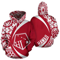 Hawaii Polynesian Tribal Hoodie Circle Style White and Red Color 2.0 Unisex Red - Polynesian Pride