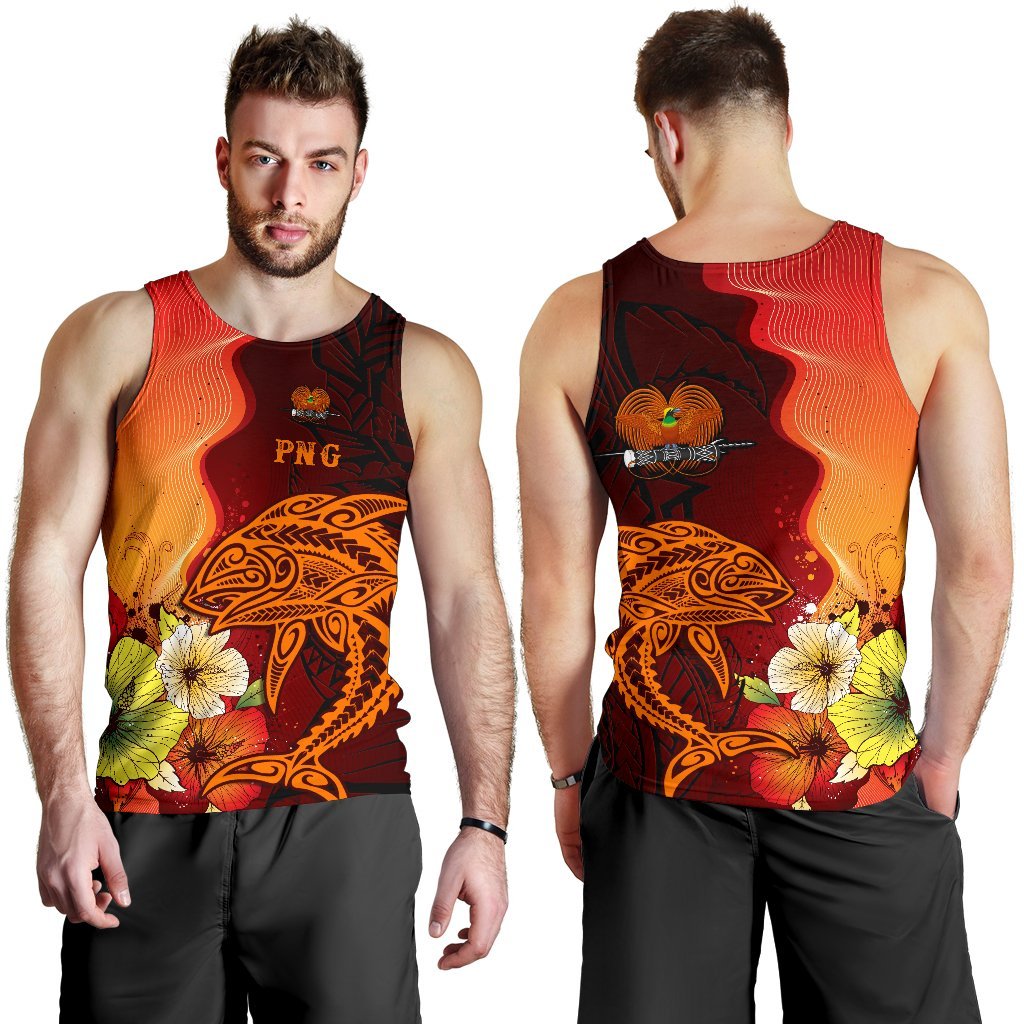 Papua New Guinea Custom Personalised Men Tank Top - Tribal Tuna Fish Orange - Polynesian Pride