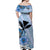 Hawaii Off Shoulder Long Dress Kakau Tribal Blue Batik Floral Ver.02 LT13 - Polynesian Pride