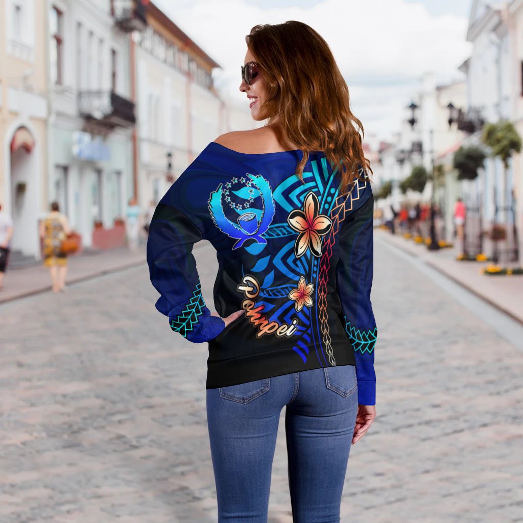 Pohnpei Women's Off Shoulder Sweater - Vintage Tribal Mountain - Polynesian Pride