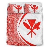 Hawaiian Map Kanaka Maoli Polynesian Bedding Set - Circle Style Red And White Black - Polynesian Pride