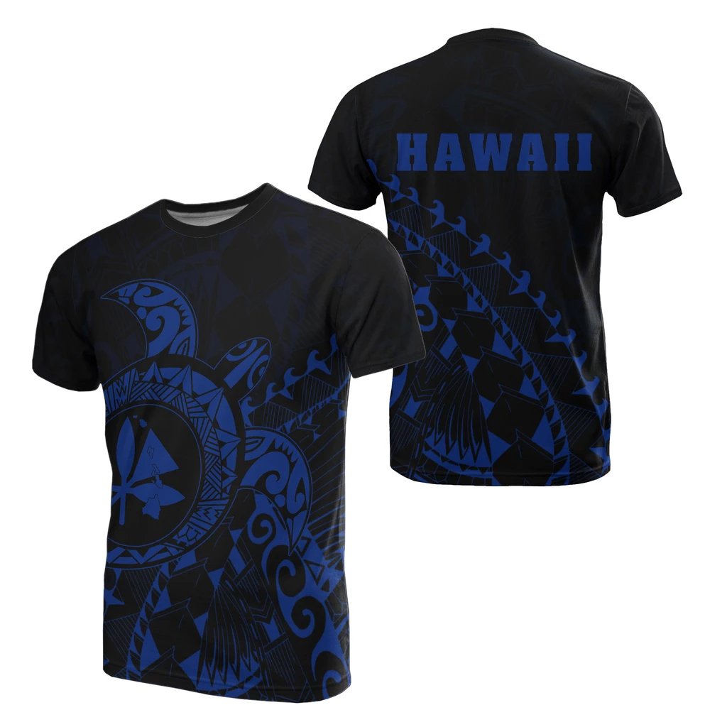 Kanaka Map T shirt ( Blue) Turtle Style Unisex White - Polynesian Pride