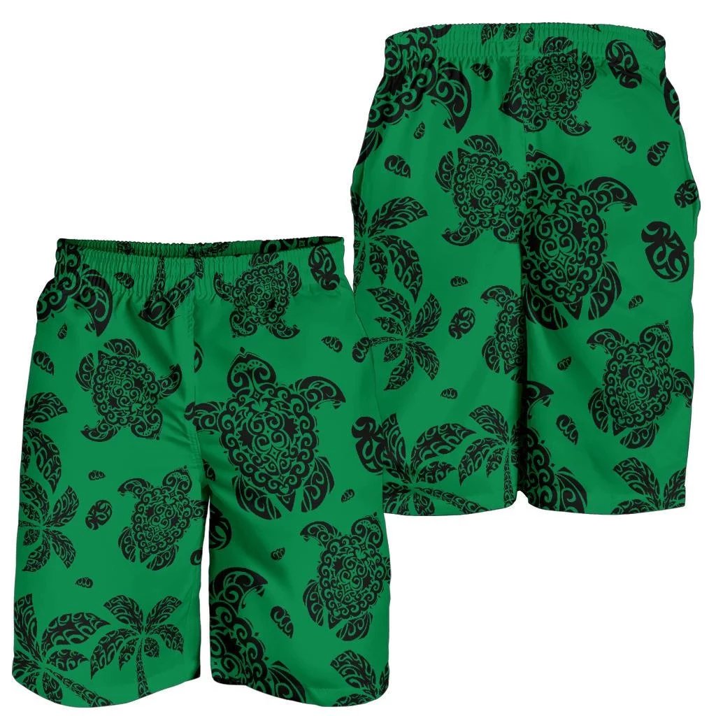 Polynesian Turtle Palm And Sea Pebbles Green Men's Short Men's Shorts Green - Polynesian Pride