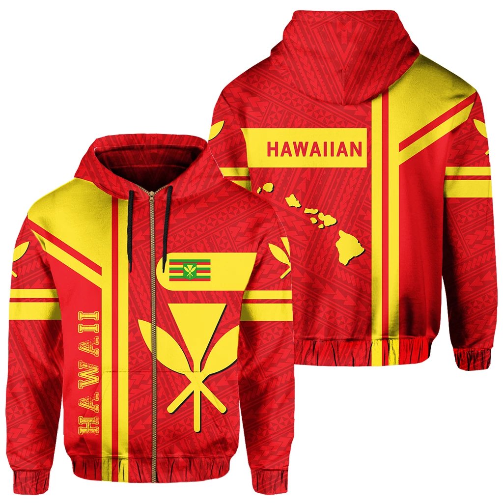 Kanaka Maoli Flag Polynesian Zipper Hoodie Morale Style Unisex Red - Polynesian Pride