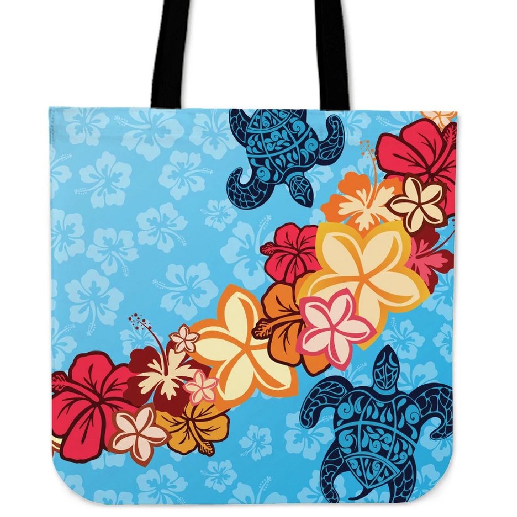 Turtle Flower Dance Tote Bag Tote Bag One Size Blue - Polynesian Pride
