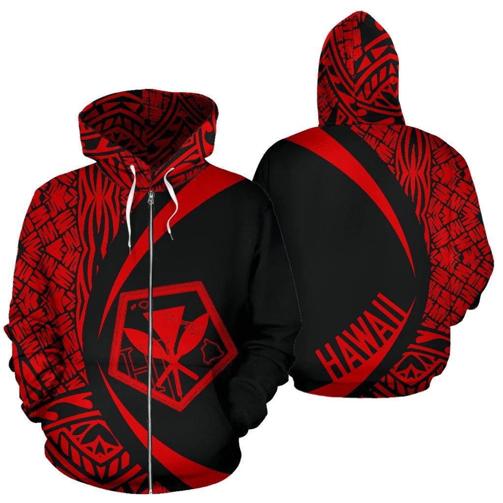 Kanaka Polynesian Zip up Hoodie Tribal Circle Style Red Color Unisex Red - Polynesian Pride
