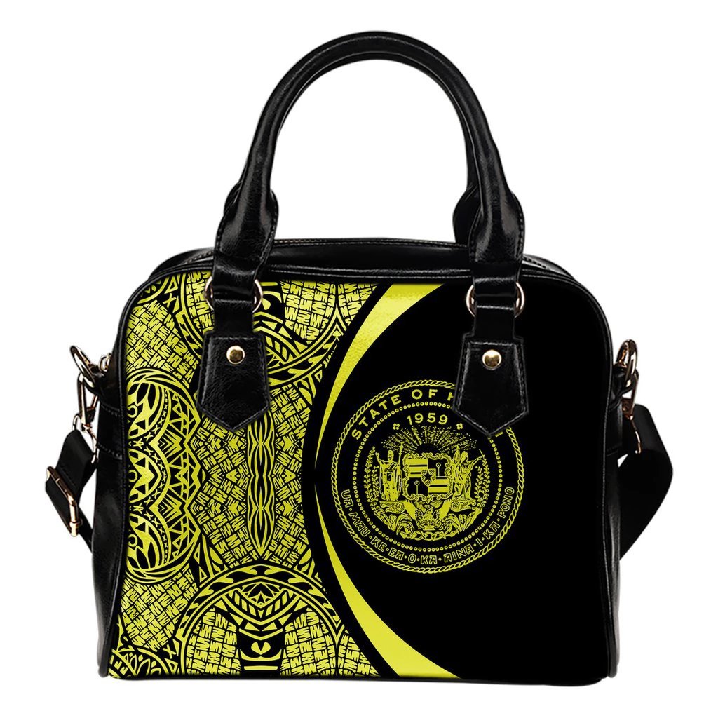 Hawaii Coat Of Arms Polynesian Shoulder Handbag - Circle Style Yellow One Size White - Polynesian Pride