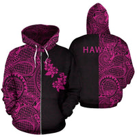 Hibiscus Hoodie Zip up Polynesian Half Style Pink Unisex Pink - Polynesian Pride