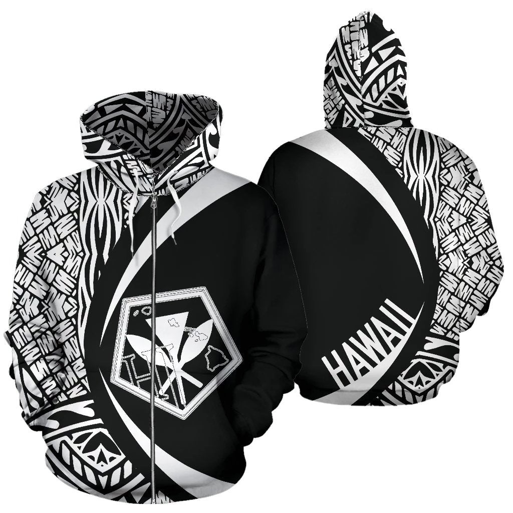 Kanaka Polynesian Zip up Hoodie Tribal Circle Style White Color Unisex White - Polynesian Pride