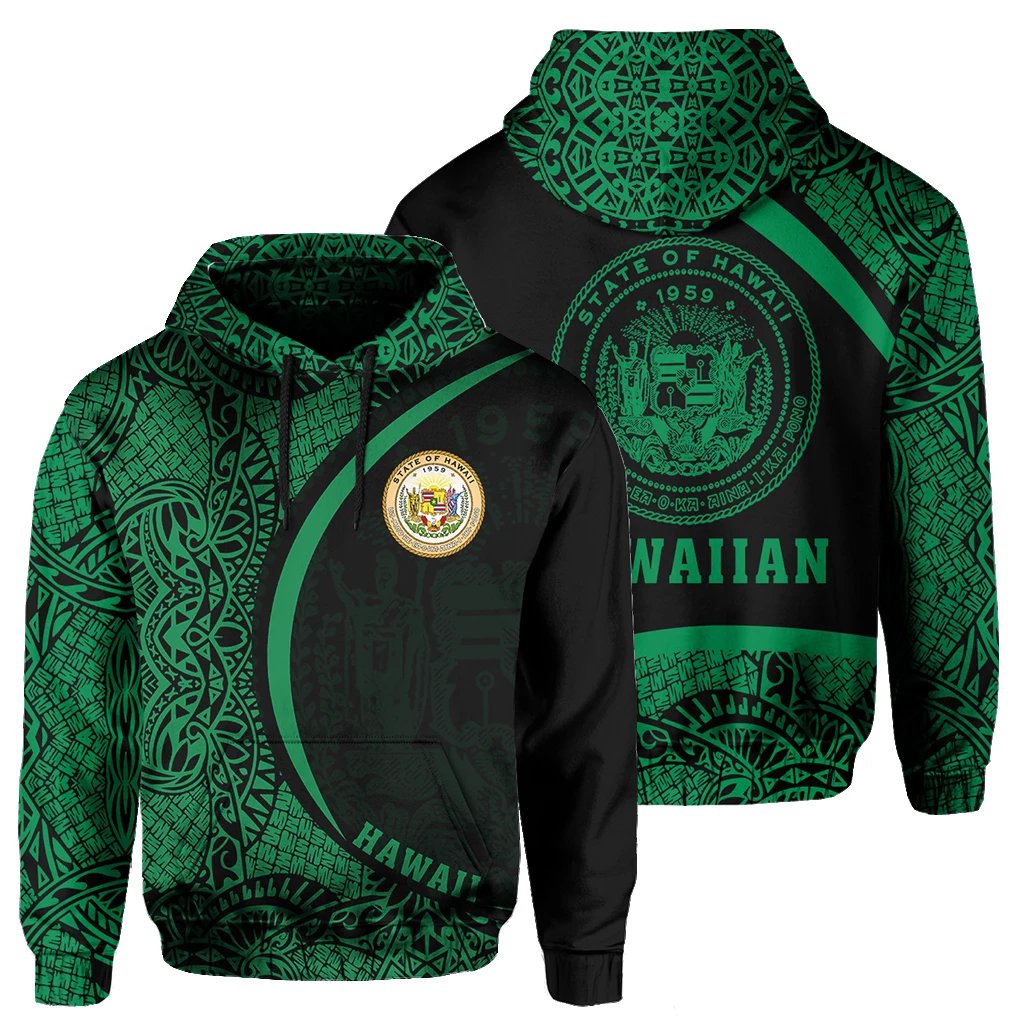 Hawaii Polynesian Hoodie Green Round Style Unisex Green - Polynesian Pride