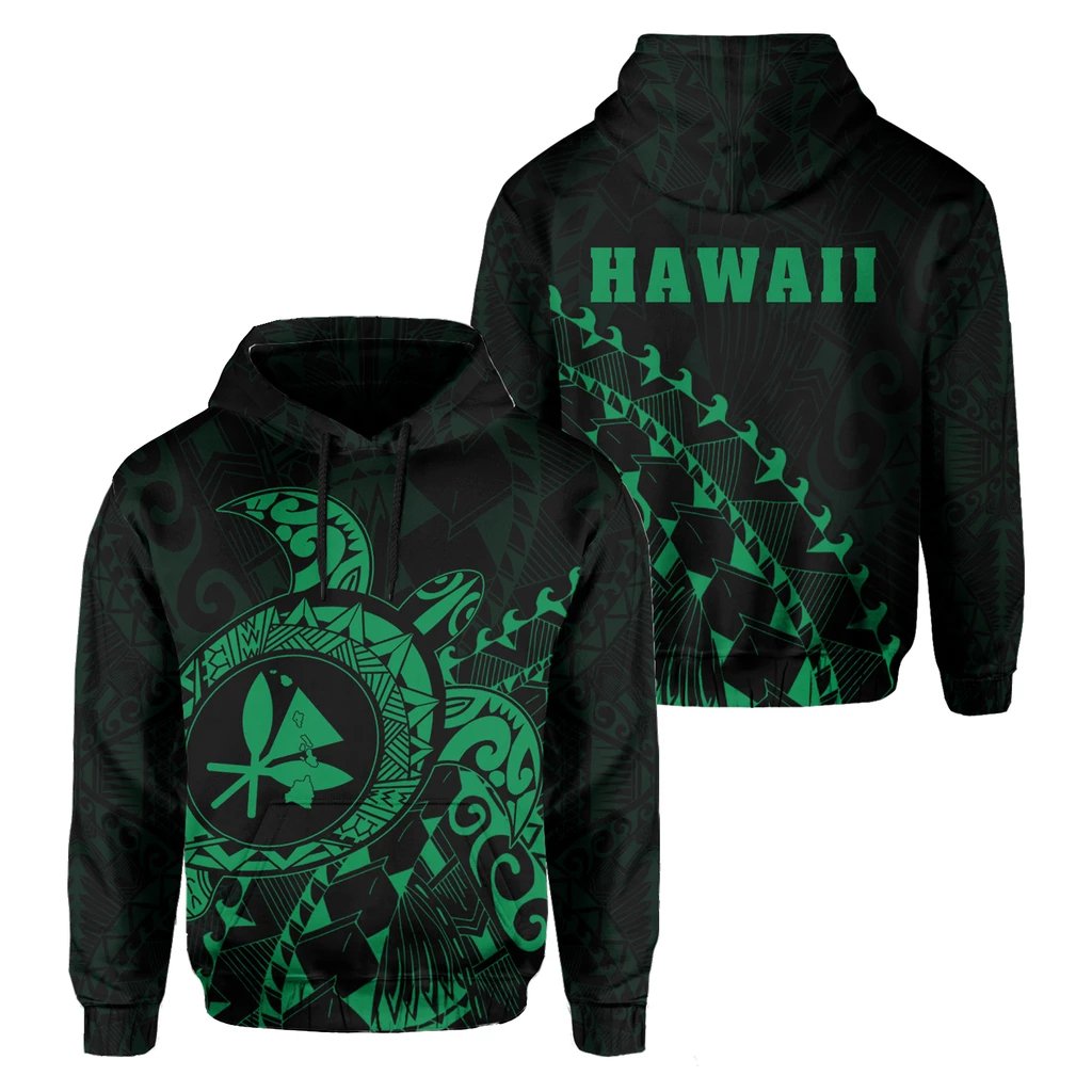 Kanaka Map Hoodie (Green) Turtle Style Unisex White - Polynesian Pride
