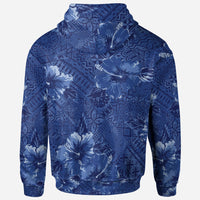 Polynesian Hoodie Hibiscus Blue - Polynesian Pride