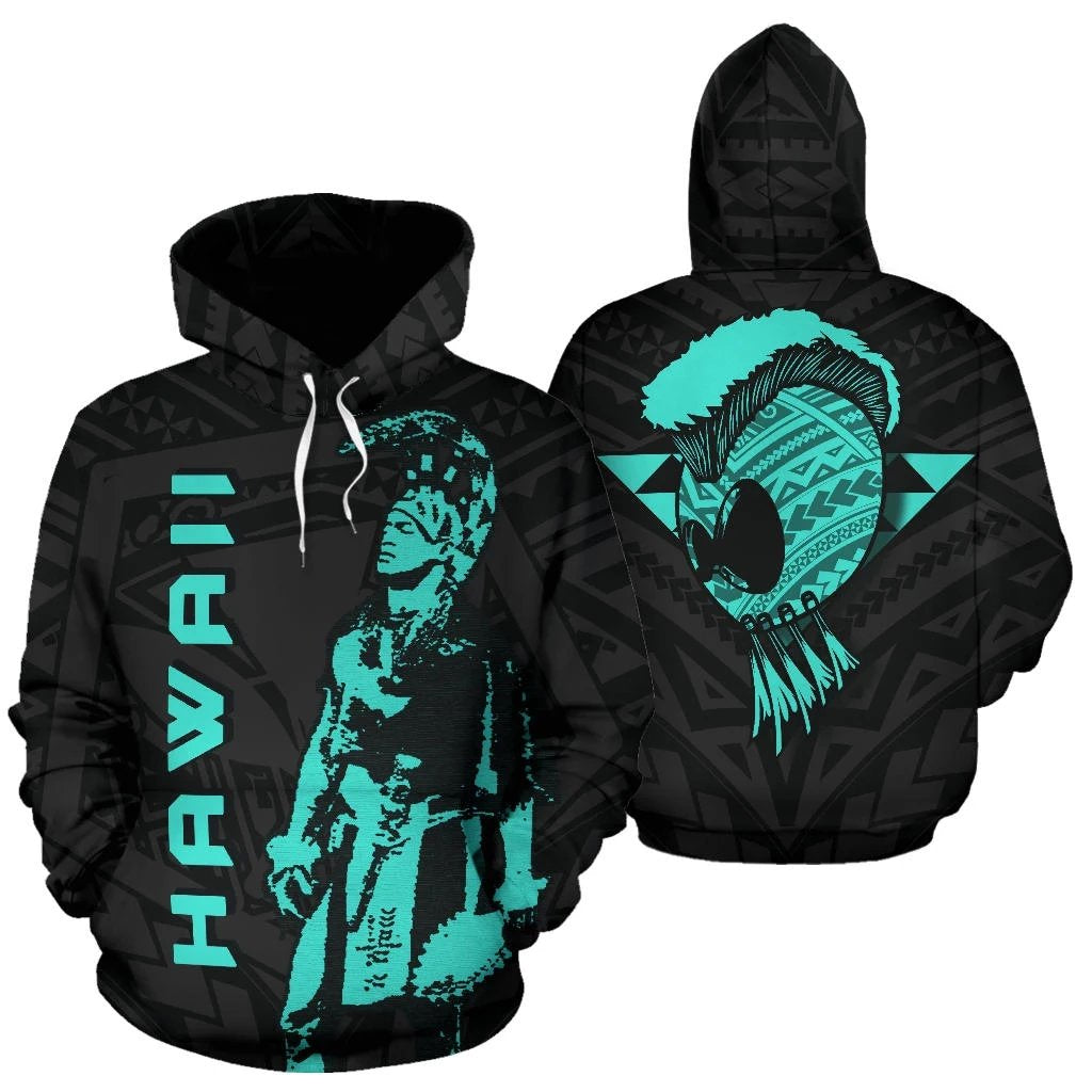 Hawaii Helmet Polynesian Turquoise Kanaka Warrior Hoodie Unisex Turquoise - Polynesian Pride