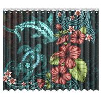 Shark and Turtle Window Curtain Polynesian Hibiscus (Two Pieces) One Size 50"x84"(Two Piece) Black - Polynesian Pride