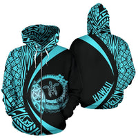 Hawaii Turtle Polynesian Zip up Hoodie Circle Style Blue Unisex Blue - Polynesian Pride