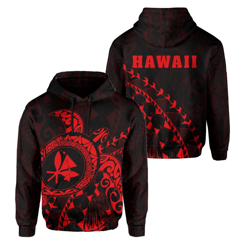 Kanaka Map Hoodie (Red) Turtle Style Unisex White - Polynesian Pride
