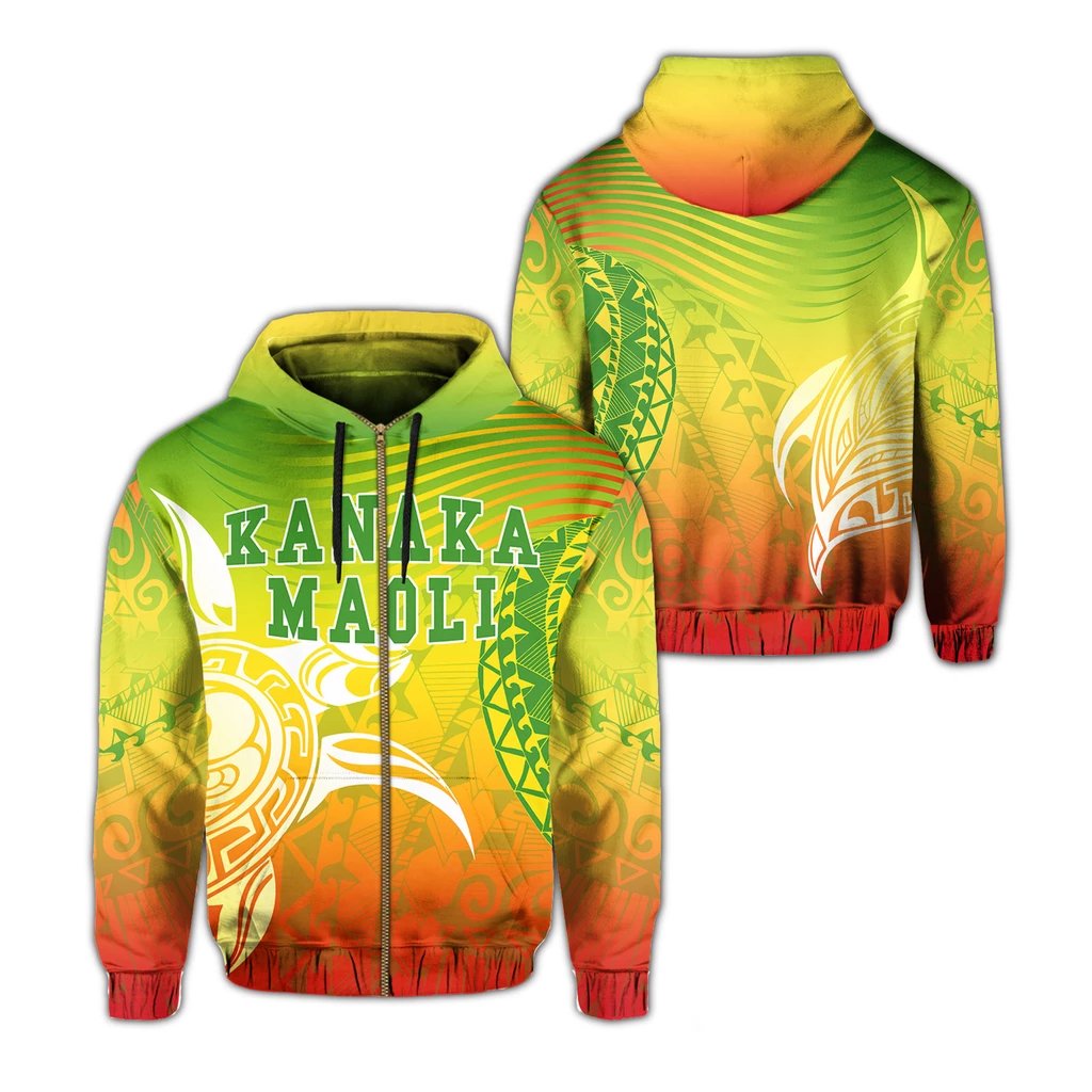 Kanaka Maoli Polynesian Zipper Hoodie Turtle Style Unisex Green - Polynesian Pride