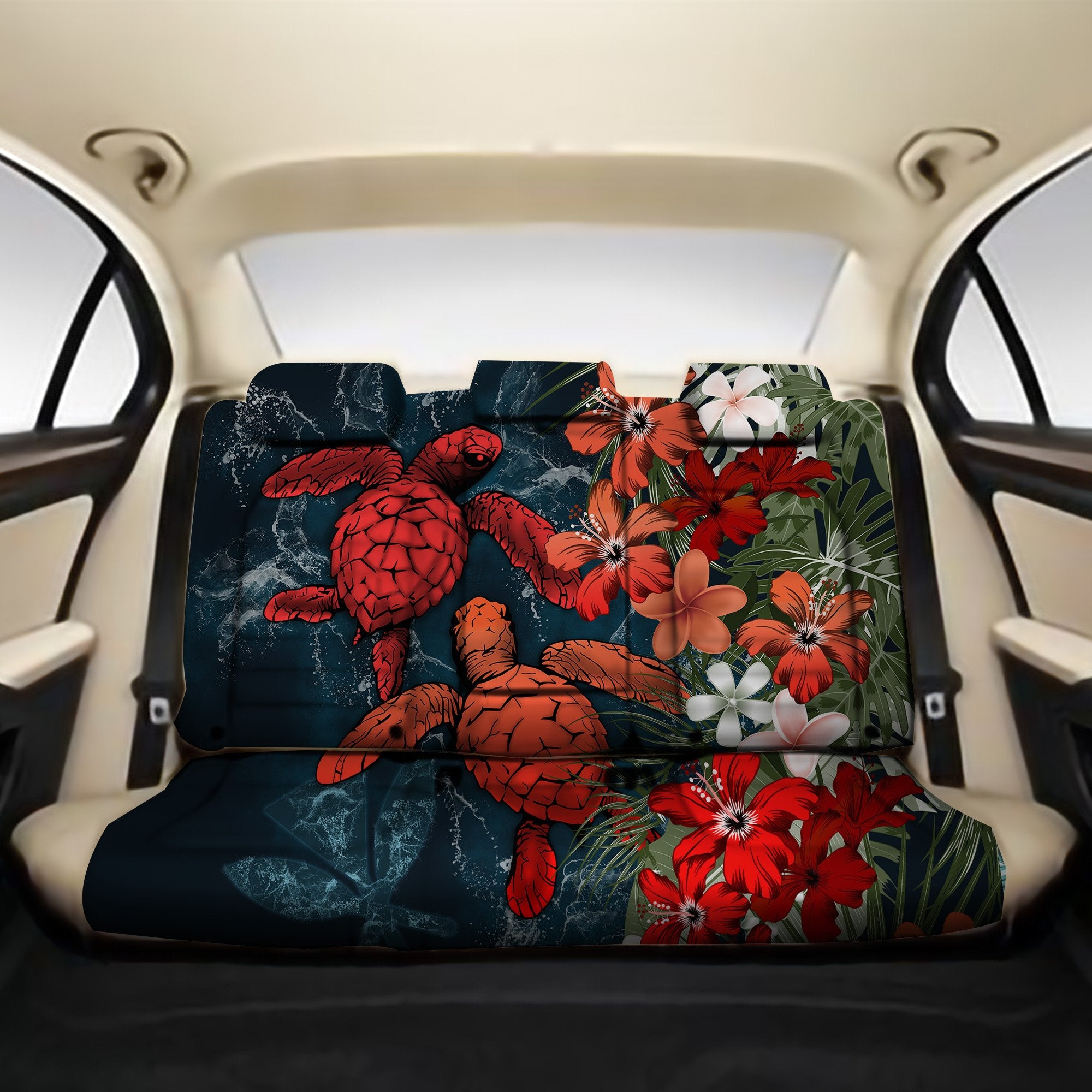 Kanaka Maoli (Hawaiian) Back Car Seat Covers - Sea Turtle Tropical Hibiscus And Plumeria Red Back Car Seat Covers One Size Red - Polynesian Pride