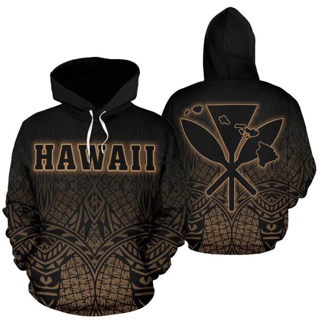 Hawaii Kanaka Polynesian Hoodie Gold Neon Style Unisex Gold - Polynesian Pride
